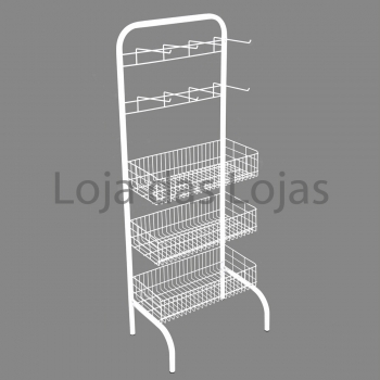 Expositor 3 Cestos + 2 Gancheiras
