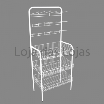 Expositor 03 cestos + 03 Gancheiras